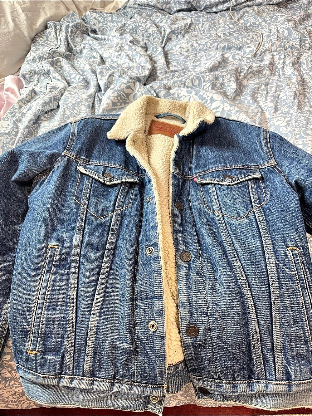 Levi'Small Sherpa Trucker Jacket Denim Jacket Blue & Cream Small
